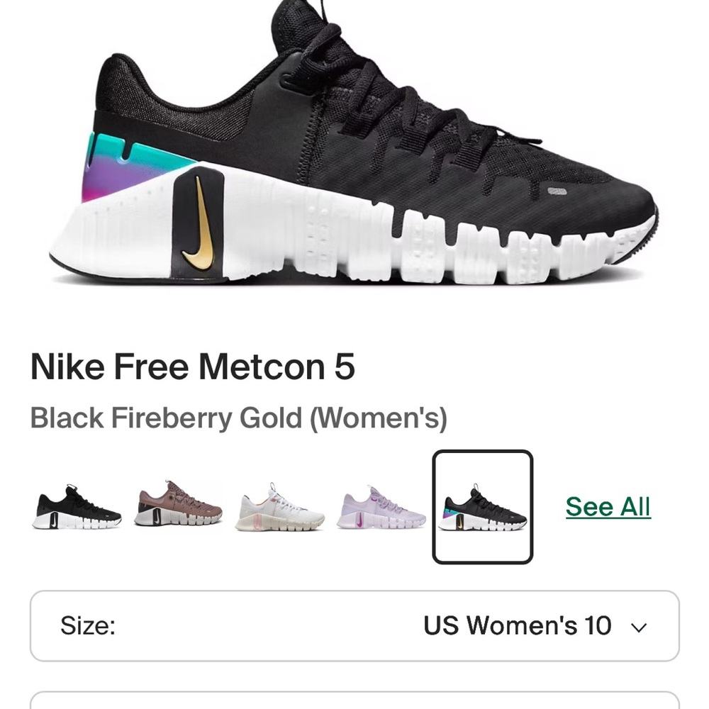Nike Free Metcon 5 Black with Gold and Fireberry Accents